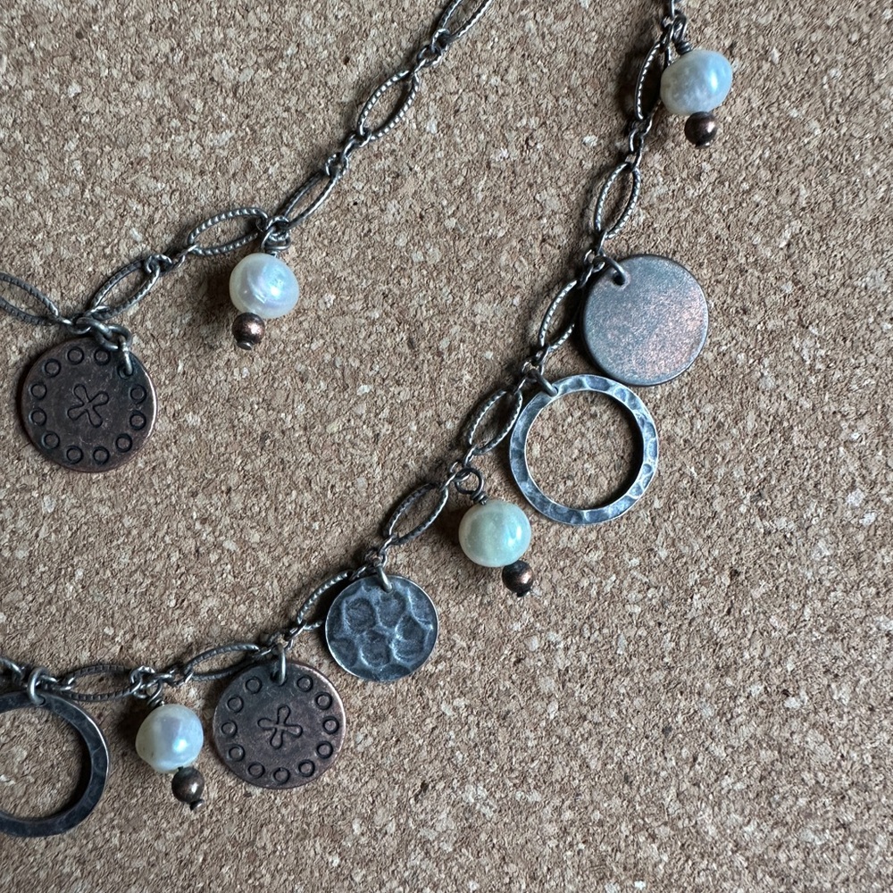 Silpada Sterling 925 Silver, Copper Coin & Pearl Tiered Necklace - Picture 3 of 6